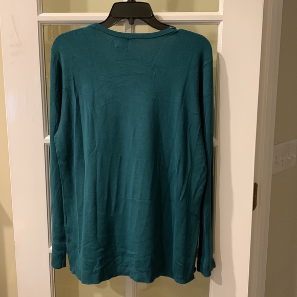 NWT JM Collection Women's Button-Sleeve Crew-Neck Sweater Teal Blue/Green Sz L - Picture 4 of 10